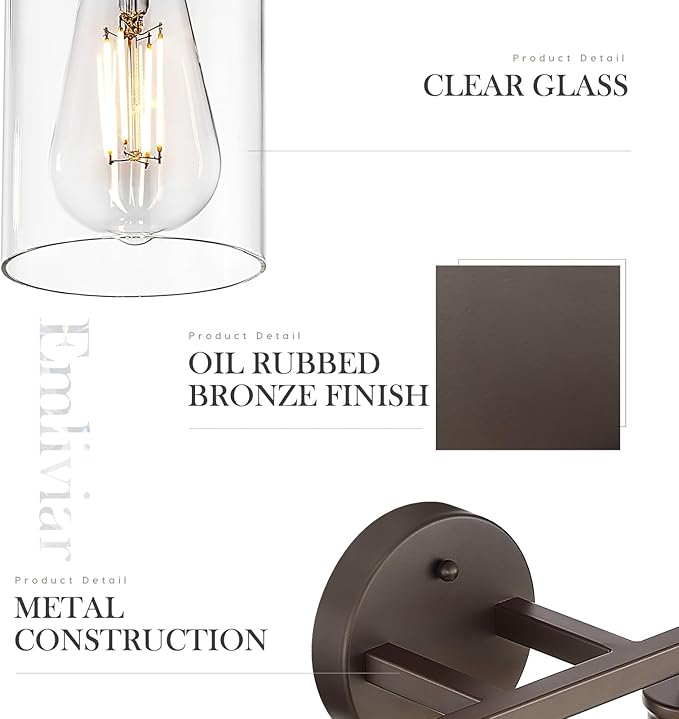 Emliviar Large 5-Light Vanity Light Fixture for Bathroom, Modern 30 Inch Sconce Wall Lighting with Clear Glass Shade, Oil Rubbed Bronze Finish, YCE253B-5W ORB