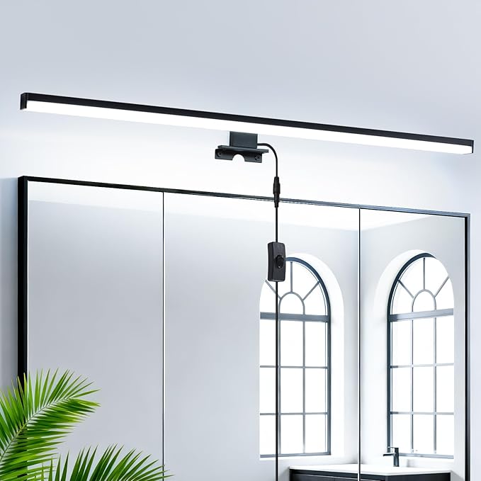 28" Plug in Bathroom Light Fixtures Matte Black Vanity Lights,11W LED Picture Light 3 Installation Methods 6600K White-Light Vanity Light Bar Wall Sconce for Bedroom/Living Room/Kitchen