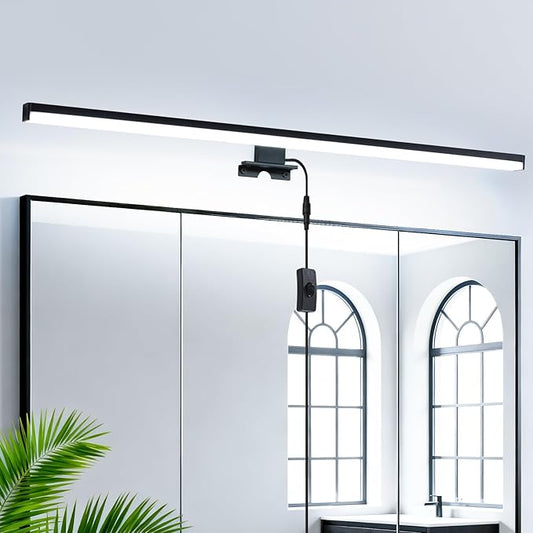 28" Plug in Bathroom Light Fixtures Matte Black Vanity Lights,11W LED Picture Light 3 Installation Methods 6600K White-Light Vanity Light Bar Wall Sconce for Bedroom/Living Room/Kitchen