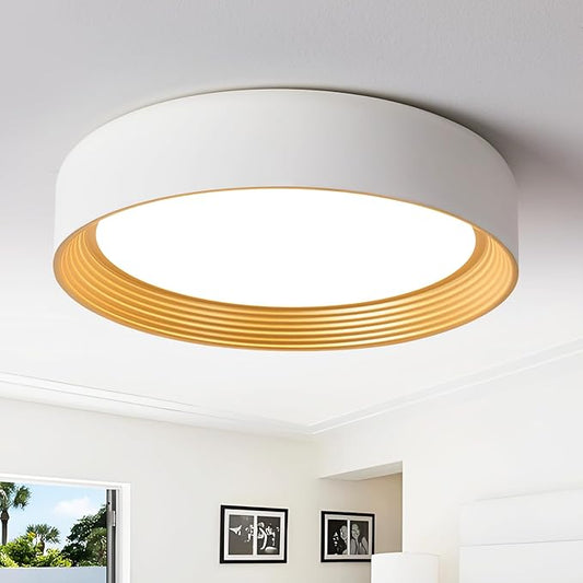Dimmable Modern LED Flush Mount Ceiling Light,15.7 Inch 5CCT 36W/3000K-6000K,Minimalist Round White and Gold Close to Ceiling Lighting Fixtures for Bedrooms,Dining Rooms,Living Room,Kitchens