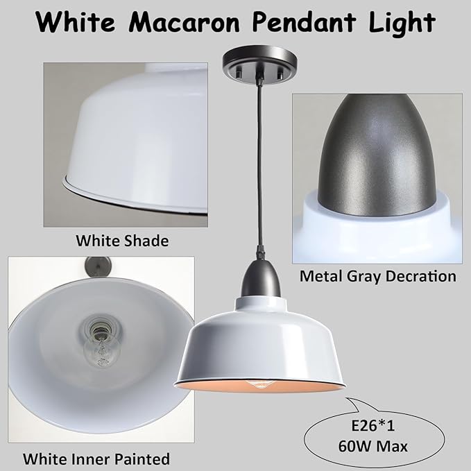 Modern Farmhouse White Pendant Light Fixture Macarons Dome Kitchen Island Pendant Lights for Home Bar Countertop Canteen Dining Room Restaurant Bedroom Bathroom