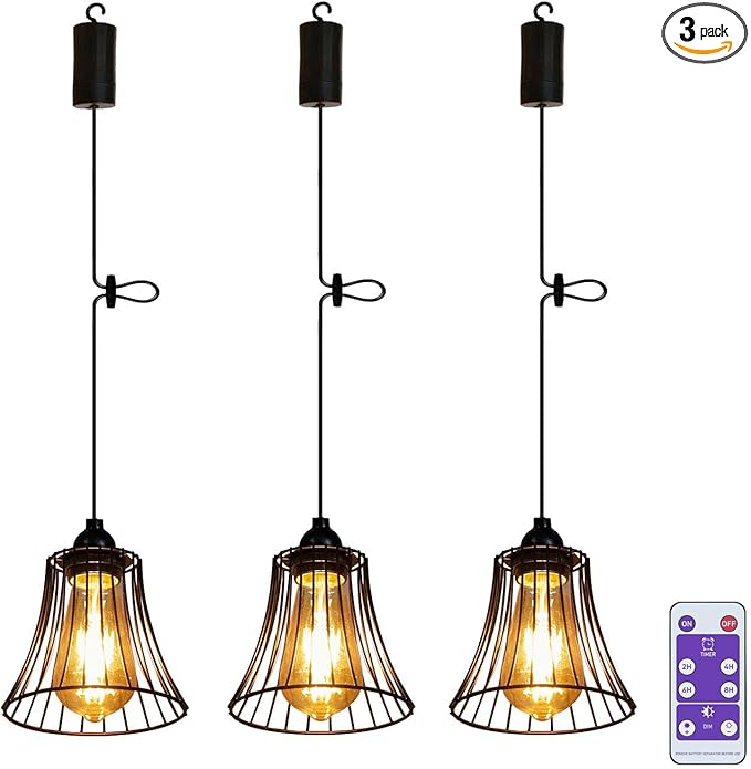 3X Outdoor Chandelier Pendant Light for Gazebo Battery Operated Boho Hanging Lamp with Remote Decorative Lights Indoor Lantern Powered by 4*AA Batteries for Porch Christmas Party Decor