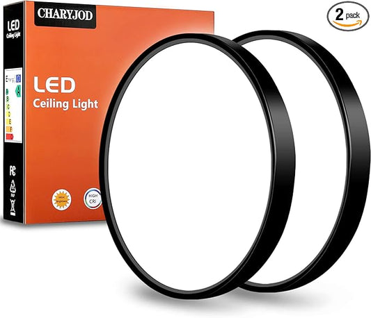 CHARYJOD 2PACK LED Flush Mount Ceiling Light Fixture12Inch, 24W Led Ceiling Light 5000K 2300LM Ultra Thin Flat Surface Panel Light Low Profile Ceiling Light for Bedroom Kitchen Garage Living Room