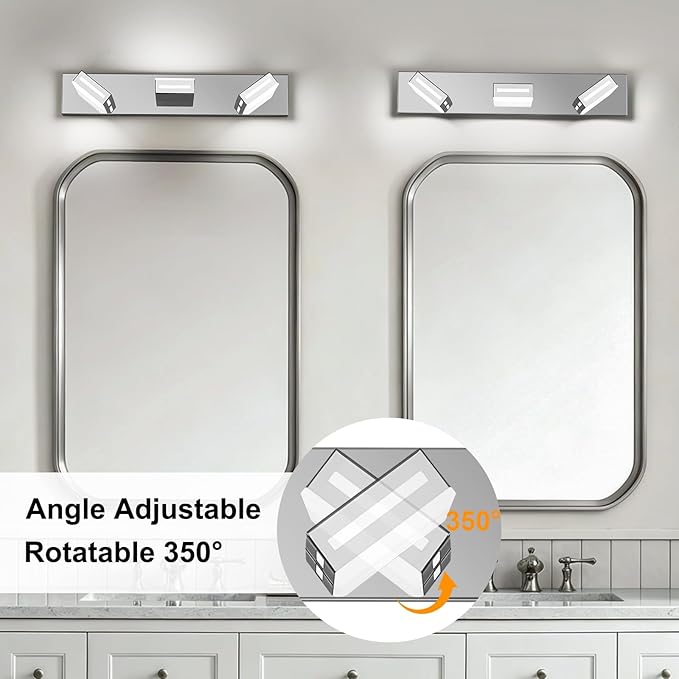 LED Modern Bathroom Light Fixtures, 3-Light 24-Inch Dimmable 5CCT Adjustable Chrome Vanity Lights for Bathroom Lighting Fixtures Over Mirror, 350° Rotatable Wall Lamp