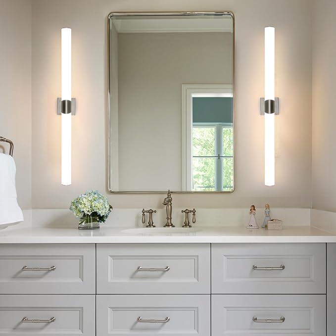 Modern Wall Sconce 39 Ihch Brushed Nickel Bathroom Sconces LED Wall Lighting Fixtures with Acrylic Shade Hardwired Long Vanity Lights Over Mirror for Bedroom Living Room Hallway