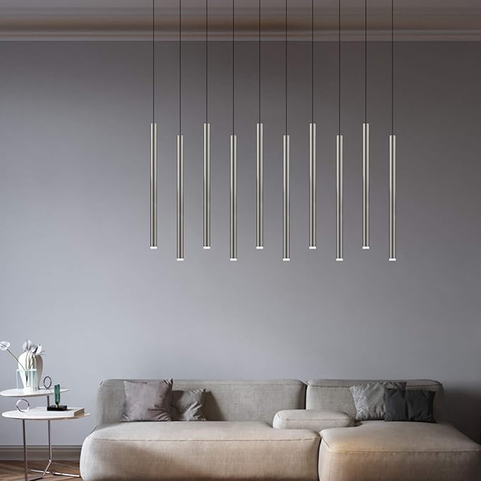 CANALIS 10 Mini Pendant Lighting Nickel - LED Hanging Light Fixture for Kitchen Island, Bar, Foyer - Cluster Pendants - Dimmable, Adjustable Wire, Lamp Bulb Included