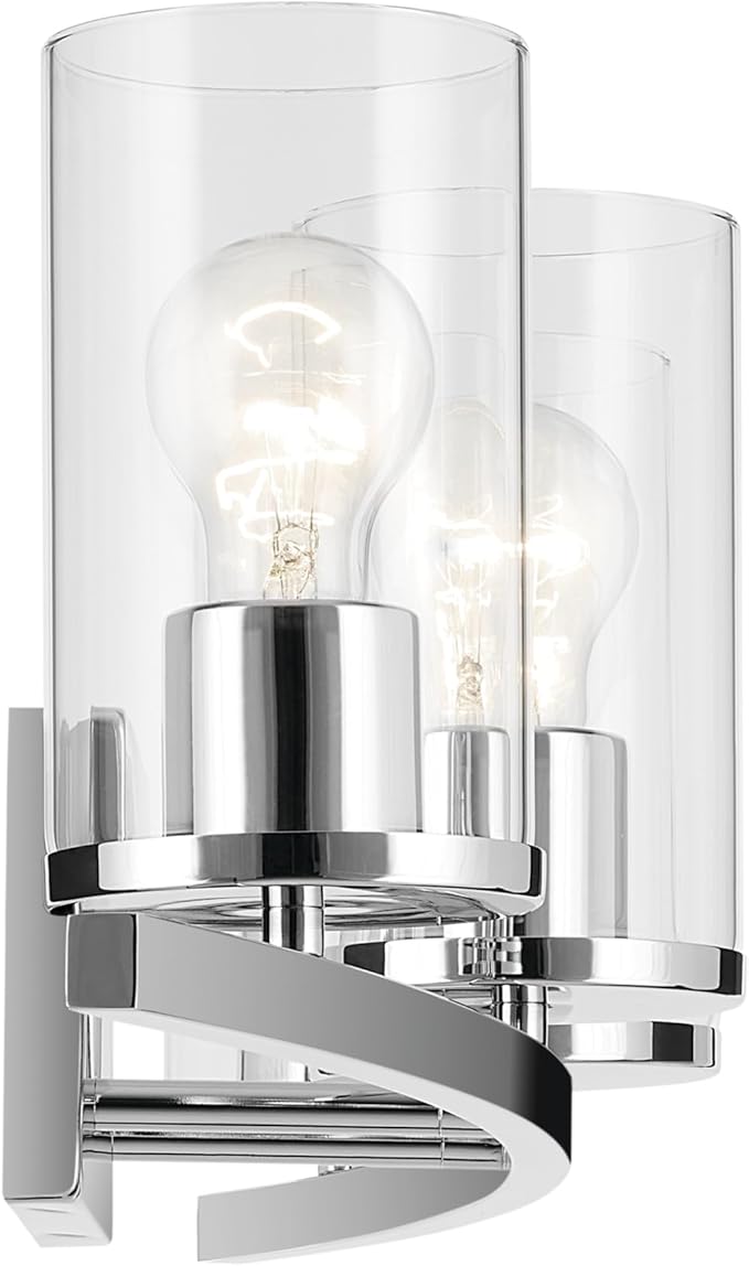 Kichler Crosby 4-Light Bathroom Vanity Light Fixture with Clear Glass in Chrome, Modern Wall Mount Over Mirror Lighting for Bathroom, 31.25" x 8.75", 45498CHCLR