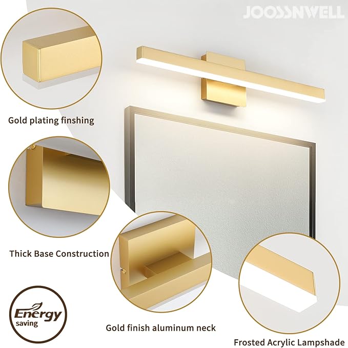 Joossnwell Gold Vanity Lights for Bathroom 24 Inch Dimmable 5CCT Modern Bath Vanity Lighting Fixtures Over Mirror LED Bathroom Wall Sconces Light 18W
