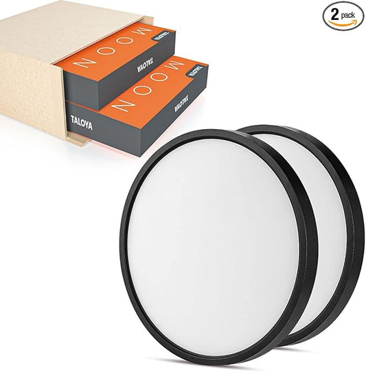 TALOYA Surface Mount LED Ceiling Light 12 Inch-2 Pack Black Shell, Equivalent to Traditional 200W Bulb Light for Kitchen Bedroom Utility Closet Room,5 in 1(3000k/3500k/4000k/5000k/6500k)