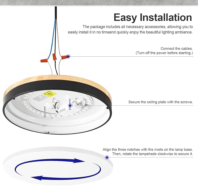 Dimmable Wood LED Flush Mount Ceiling Light with Remote, 24W 3CCT 3000K-6500K Adjustable Close to Ceiling Light Fixture, 11.8inch Black Round Ceiling Lamp for Kitchen, Bedroom, Living Room