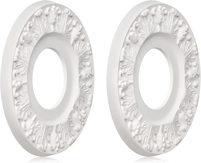 2 Pcs Vintage Carved Flower Ceiling Medallion for Light Fixtures and Ceiling Fans (10-1/8"OD X 4"ID White)