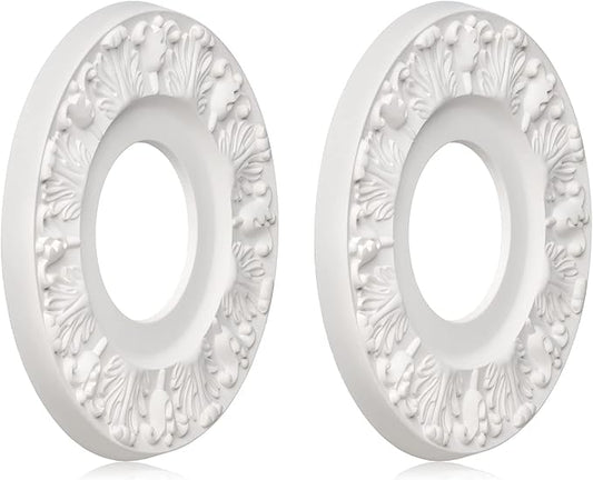 2 Pcs Vintage Carved Flower Ceiling Medallion for Light Fixtures and Ceiling Fans (10-1/8"OD X 4"ID White)