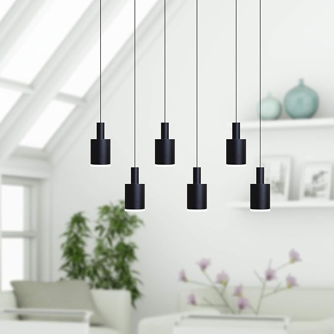 Virgo 6 Mini Pendant Lighting Black - LED Hanging Light Fixture for Kitchen Island, Bar, Foyer - Cluster Pendants - Dimmable, Adjustable Wire, Lamp Bulb Included