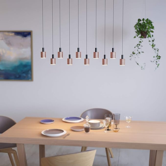 Virgo 10 Mini Pendant Lighting Black-Copper - LED Hanging Light Fixture for Kitchen Island, Bar, Foyer - Cluster Pendants - Dimmable, Adjustable Wire, Lamp Bulb Included