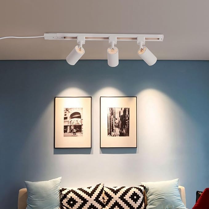 Plug in Track Lighting with Power Cord, 4-Light GU10 Track Lighting Kit with Track Rail, Modern Kitchen LED Track Lighting Fixtures Ceiling Wall Spot Light, 13FT Plug Cord, White (No Bulbs)