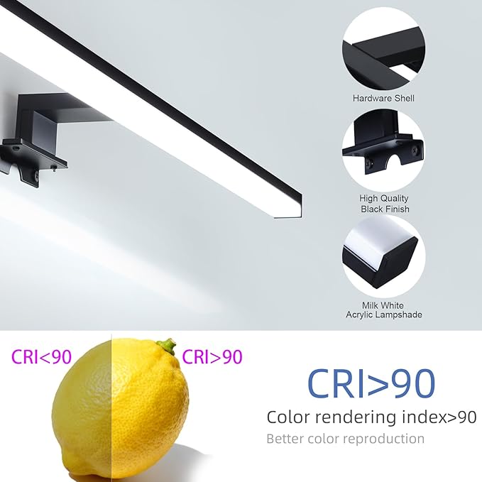 15.4" Plug in Bathroom Light Fixtures Matte Black Vanity Lights,7W LED Picture Light 3 Installation Methods 6700K White-Light Vanity Light Bar Wall Sconce for Bedroom/Living Room/Kitchen