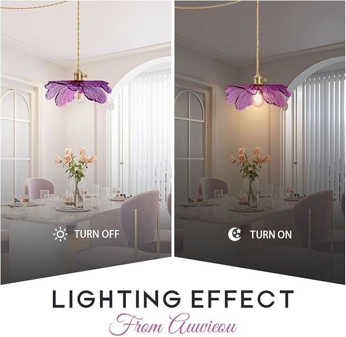 14.75ft Plug in Hanging Lamp with Purple Shade Vintage Plug in Glass Hanging Light Fixture ON Off Switch Mid Century Modern Pendant Light for Dining Room Kitchen Girls Room Bedroom