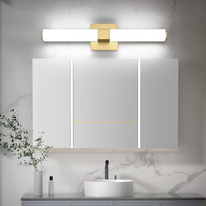 ZUZITO Gold Bathroom Light Fixtures - 24 inch LED Vanity Lights 18W - Modern Bathroom Lights Over Mirror Cool White Light