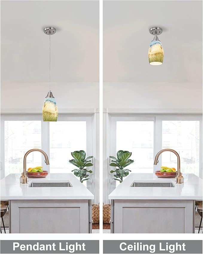 karyfine 3pack Mini Pendant Lights Kitchen Island Hand Blown Art Glass Hanging Ceiling Pendant Light Over Kitchen Sink Glass Pendant Light Shade for Coffee Bar,Dining Room,Stairs Multi Color