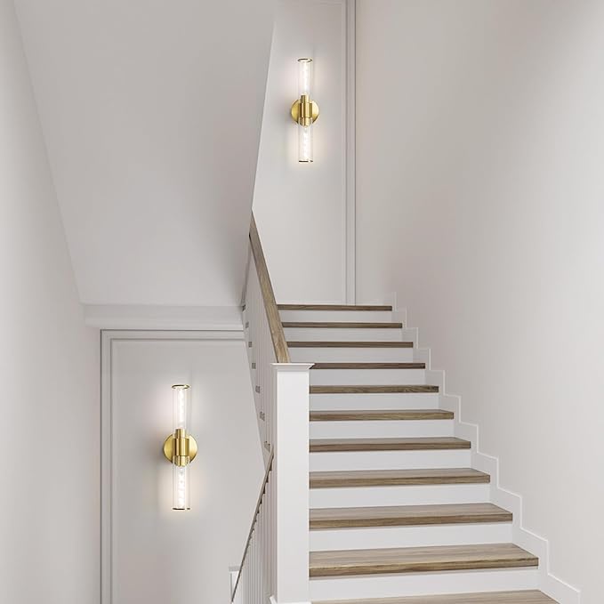 18" Wall Sconces Set of Two Hardwired Glass Gold Vanity Lights for Bathroom LED Wall Lights for Living Room Hallway (2 Pack)