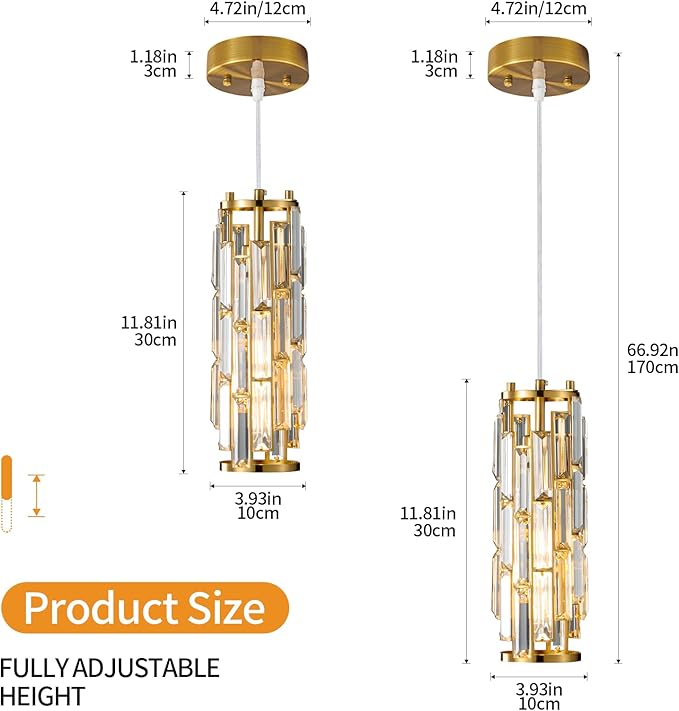 LMQNINE Pendant Lights Modern Gold Pendant Light Mini Crystal Chandelier Pendant Lighting for Kitchen Island Dinning Room Bedroom Kitchen Sink Lighting (Gold 3-Pack)