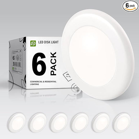 ASD 6 Pack LED Disk Lights 4 Inch, 10W 4000K Cool White 650LM CRI90+, Dimmable Flush Mount Ceiling Light Fixture, Low Profile Surface Mount Disc, Junction Box or Recessed Can Install, ETL