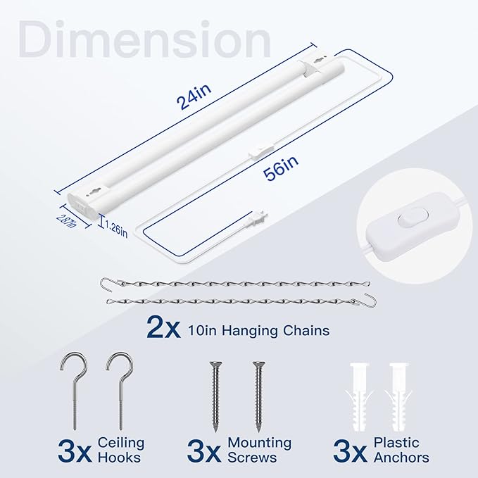BBOUNDER 2FT LED Shop Light Fixture, Super Bright 2200LM, Cool Daylight White 6500K, Ceiling or Hanging Mount, Durable Garage Shop Lighting for Warehouse, Workbench, Basement, and Business Use, White