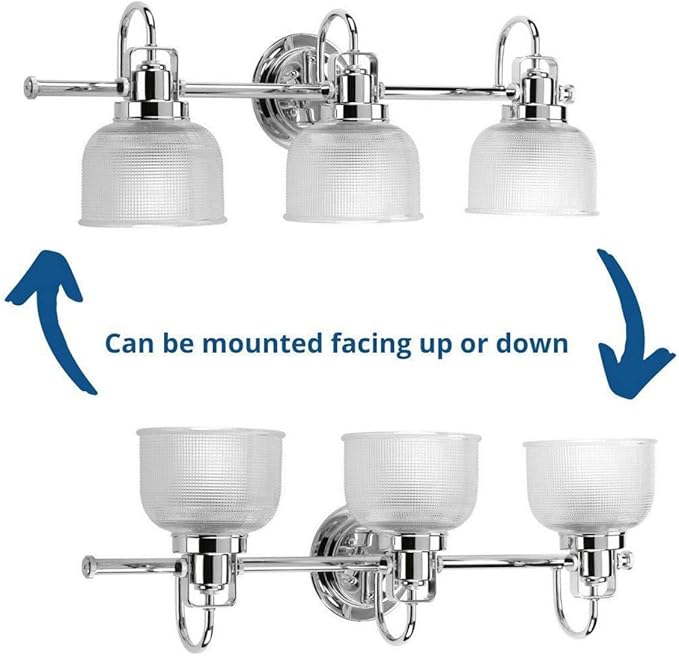 Progress Lighting Archie Collection 3-Light Clear Double Prismatic Glass Coastal Bath Vanity Light Polished Chrome