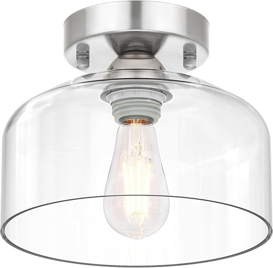 LACCEN Semi Flush Mount Ceiling Light Silver, Clear Glass Pendant Lamp Shade, Modern Farmhouse Light Fixture for Hallway Corridor Kitchen Entryway Bedroom, Bulb Not Included
