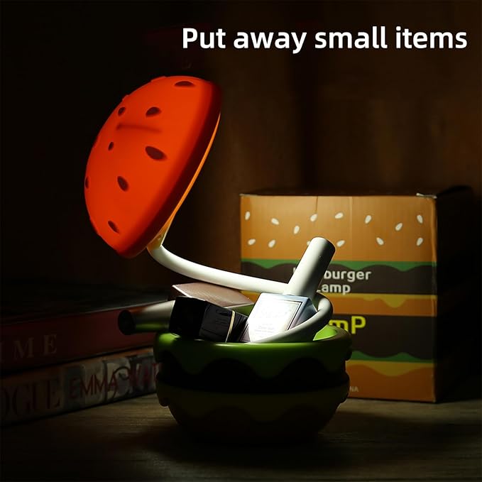 Small Table Lamp Hamburger Night Light Cute Rechargeable LED Desk Lamp with Dimmable Flexible Hose Touch Switch Nursery Night Light Kawaii Desk Accessories Room Decor for Boys Girls Kids Gifts