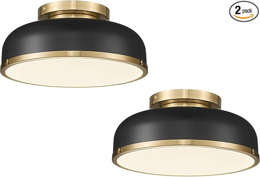 kudos 2 Pack Ceiling Light, 12-inch LED Flush Mount Ceiling Light, Black and Gold Finish, 24W/1100lm,Living Room, Bedroom, 3000K/3700K/4500K/5100K/6000K Adjustbale, KDCL15-BK-2PK