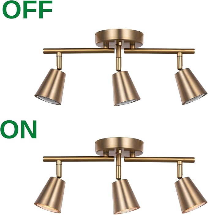3 Light Track Lighting Kit, Matte Brass Finish Adjustable Flexibly Rotatable Light Head Modern Ceiling Spot Light for Kitchen,Bedroom,Living Room