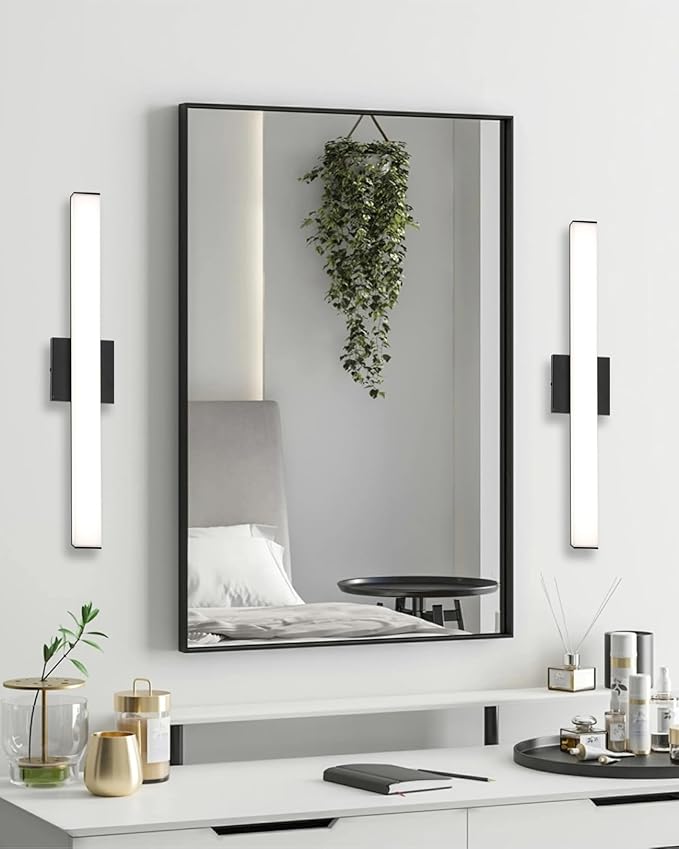 LED Bathroom Vanity Light Fixtures 24in Matte Black,Dimmable18W 4000K Natural White Square Wall Fixture, Modern Lighting for Over Mirror, Damp Rated