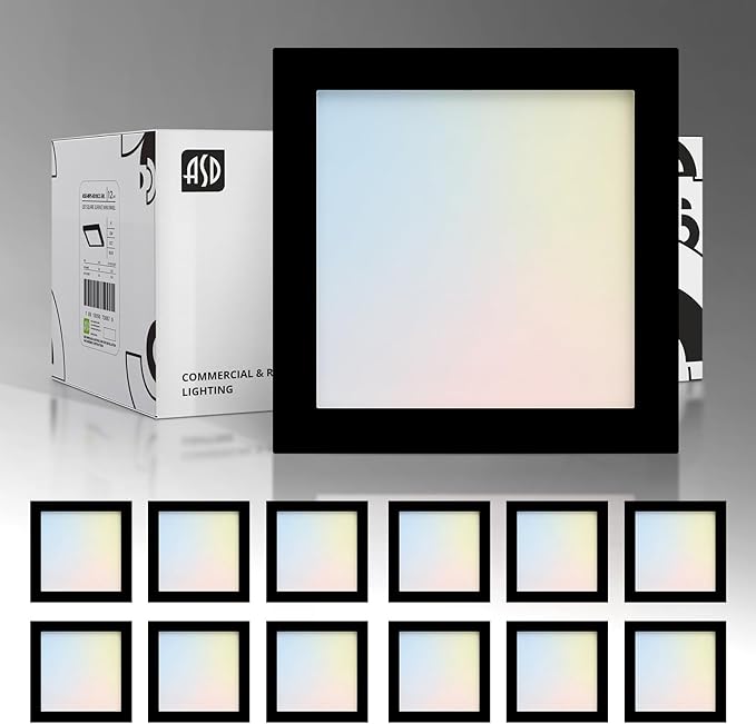 ASD LED 9" Square Flush Mount Light | 18W 1270LM 3000-5000K 120V | 3CCT, Dimmable, Ultra Slim, ETL Listed | Thin Surface Lamp, Bedroom Ceiling Lighting | Black, 12 Pack