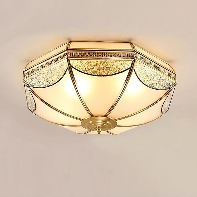 MIXL-Gold Flush Mount Ceiling Light,Antique Brass Hallway Lighitng Fixture,Unique 4-Bulbs Vintage Light Fixture,Mid Century Modern Ceiling Lamp for Study Room Office