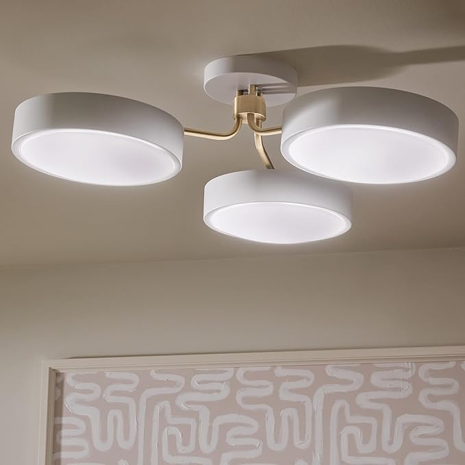 KICHLER Sago 52604WHCPZ Semi Flush LED 3-Light 40˝ with Clear Acrylic with Inside Satin Etch in White and Champagne Bronze