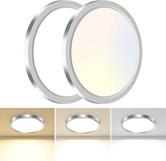 hepside 2PACK LED Flush Mount Ceiling Light, 3CCT Selectable 3000K-4000K-6500K & 100W Equivalent Modern Kitchen Recessed Ceiling Lamp 15W 1500Lm 7.5 Inch for Bathroom Closet Laundry Bedroom