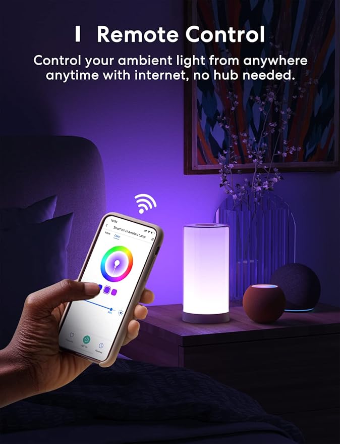 meross Smart Table Lamp, Bedside Lamp, Compatible with Apple HomeKit, Siri, Amazon Alexa and SmartThings, Tunable White and Multi-Color, Touch Control, Voice and App Control