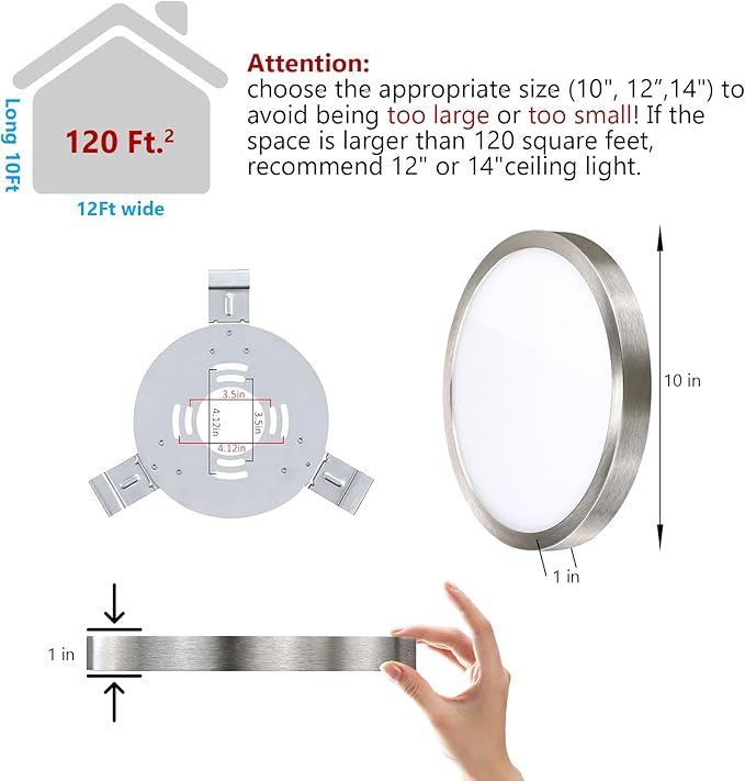 10 Inch Flush Mount Ceiling Light Fixture, Metal and Glass LED Ceiling Light Flush Mount, Slim Dimmable Flush Mount Light for Kitchen, Laundry, Low Ceiling, Brushed Nickel, 17W, 3000K, 2 Pack