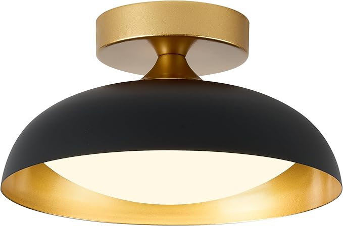 kudos Flush Mount Ceiling Light, 9.5inch LED Ceiling Light Fixture, Black and Gold Finish, 12W 600lm Modern Hanging Light Fixtures for Living Room, Bedroom, Hallway, 5CCT Adjustable, KDCL01-BK-S