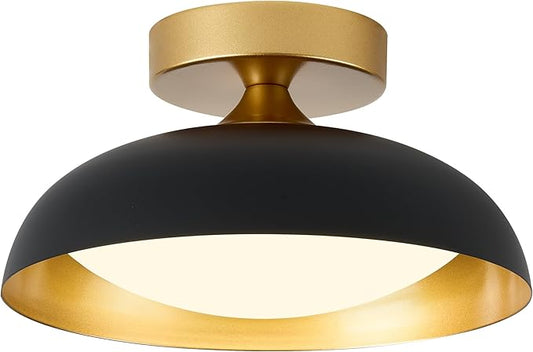 kudos Flush Mount Ceiling Light, 9.5inch LED Ceiling Light Fixture, Black and Gold Finish, 12W 600lm Modern Hanging Light Fixtures for Living Room, Bedroom, Hallway, 5CCT Adjustable, KDCL01-BK-S