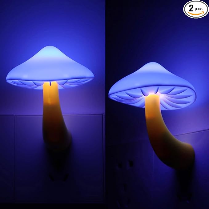 AUSAYE 2Pack Sensor LED Night Light Plug in Lamp Mushroom Nightlight Cute Night Lights for Adults Kids Bedroom, Bathroom,Toilet,Hallway,Stairs,Kitchen Blue