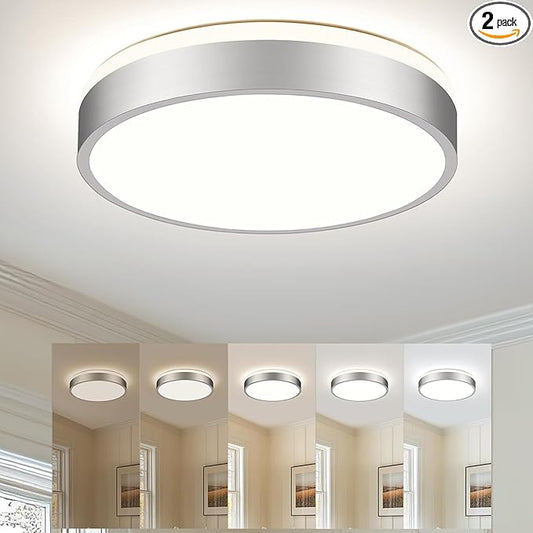 Ken & Ricky Flush Mount Ceiling Light, Dimmable Led Close to Ceiling Light Fixtures for Kitchen Bathroom Bedroom Hallway 5cct Brushed Nickel 16in 1PK
