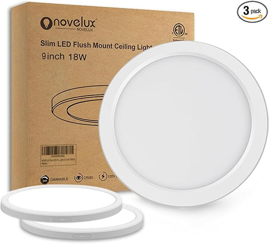 ETL Certified 9 inch Ceiling Light Flush Mount,Ultra Slim 0.63 inch Thick Round Flat LED Ceiling Light Fixtures 5000K Daylight Dimmable Ceiling Lamps for Bedroom,Bathroom,Hallway, 3 Pack White
