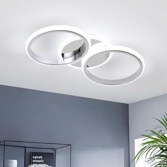 ElDISUNY Modern LED Ceiling Lights, 30W Round Ceiling Lights Fixture for Kitchen, Close to Ceiling Lights for Hallway Bedroom Dining Room,Cool White Light 6000K(Chrome)