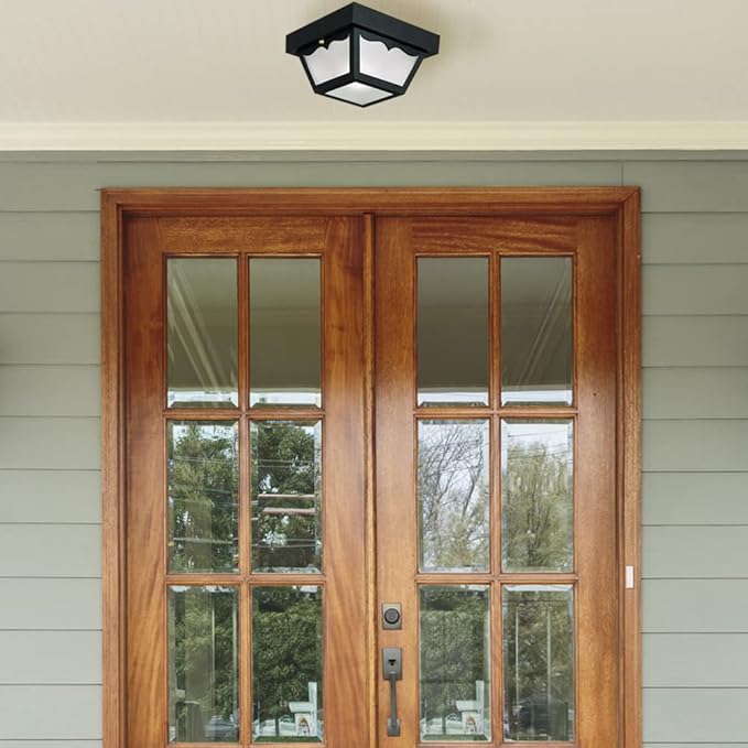 Design House 502872 Traditional 2-Light Outdoor/Indoor Ceiling Light Dimmable with Frosted Glass for Porch Entryway Patio, Black