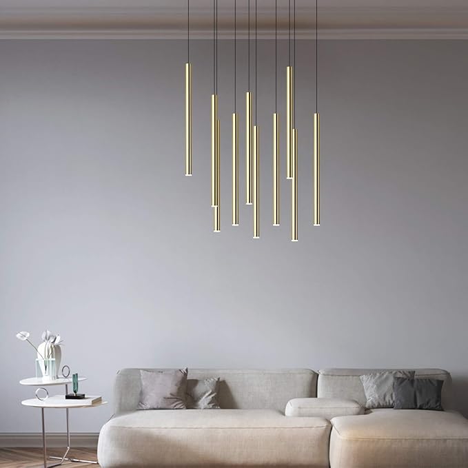 CANALIS 10 Mini Pendant Lighting Brass - LED Hanging Light Fixture for Kitchen Island, Bar, Foyer - Cluster Pendants - Dimmable, Adjustable Wire, Lamp Bulb Included