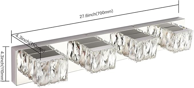 ZUZITO 4 Light Bathroom Vanity Light - Crystal Modern LED Vanity Lights Bar - Chrome Bath Lighting Fixtures Over Mirro