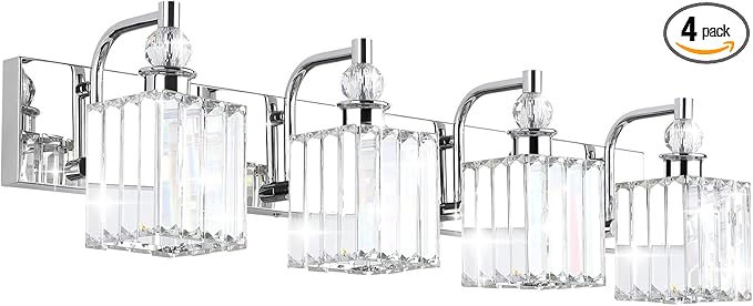 Ralbay Modern Crystal Vanity Light for Bathroom 4 Light 31.5''Chrome Bathroom Wall Lighting Fixtures Over Mirror
