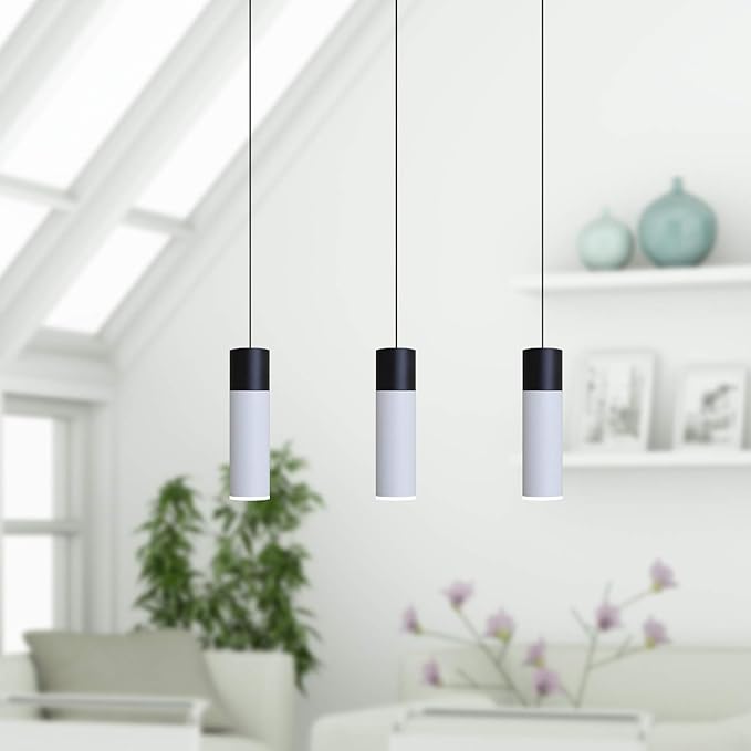 Vela 3 Mini Pendant Lighting Black-White - LED Hanging Light Fixture for Kitchen Island, Bar, Foyer - Cluster Pendants - Dimmable, Adjustable Wire, Lamp Bulb Included